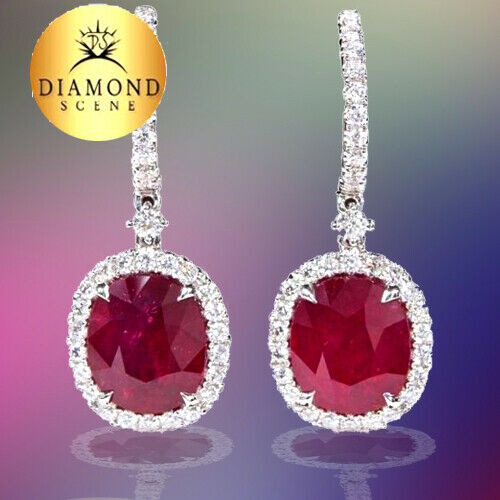 GIA Certified Ruby 13.70 ct and Diamond round 1.85 ct Drop Earrings