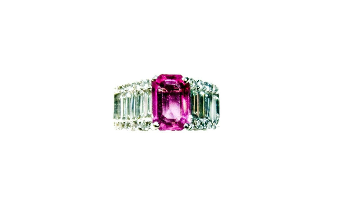 PINK SAPPHIRE EMERALD SHAPE 8.60X5.90X3.22MM SIDE DIAMOND
