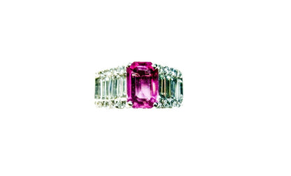 PINK SAPPHIRE EMERALD SHAPE 8.60X5.90X3.22MM SIDE DIAMOND