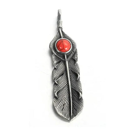 Jewelry Creative Ruby Feather Pendant Stainless Steel Necklace Ins Titanium St