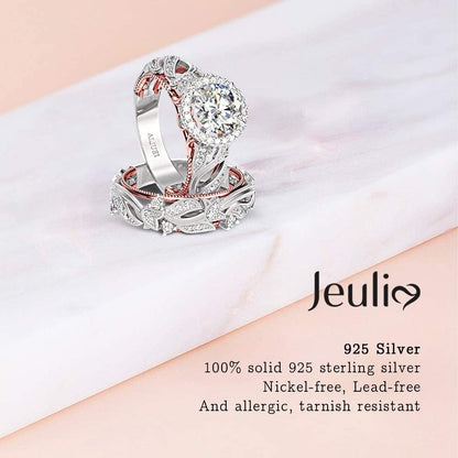 4 Carat Openwork Ring Sets for Women 925 Sterling Silver Wedding Sets Rose Gold