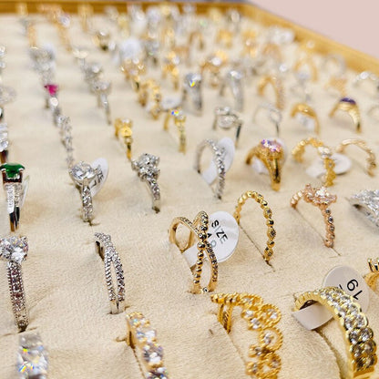 100Pcs/Lot Wholesale Copper Fashion Fancy Rings with Cubic Zirconia Mix Styles