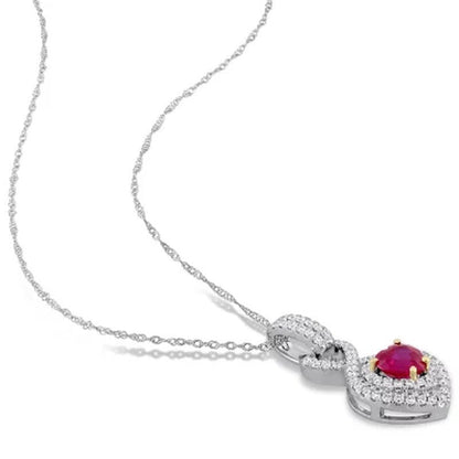 Ruby and 0.28 CT. Diamond Double Halo Infinity Heart Pendant in 14K White Gold