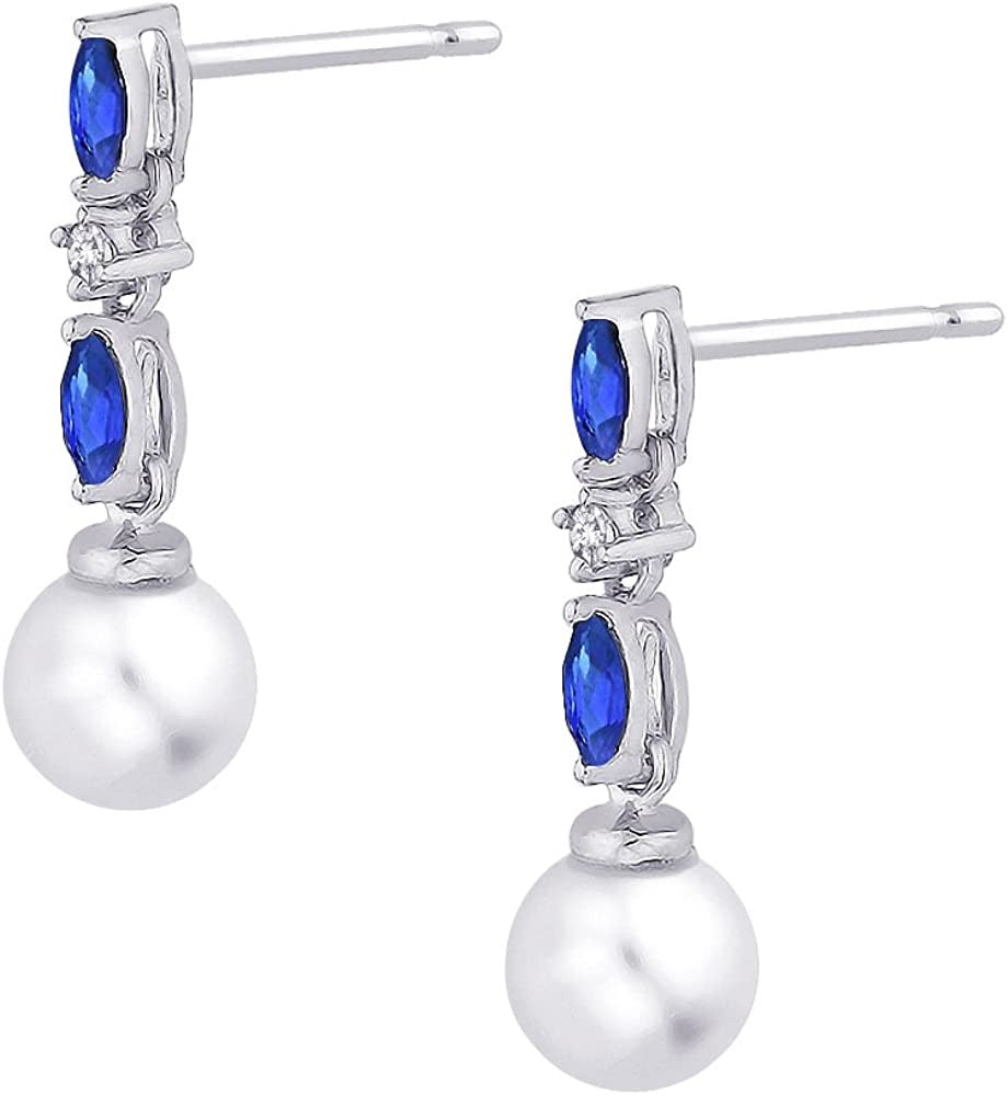 Cultured Freshwater Pearl and 1/20 Ct. Diamond with 1/2 Ct. Sapphire Earrings in