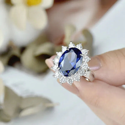 Newshe Jewelry 925 Sterling Silver Created Blue Tanzanite Gemstone Statement Rin