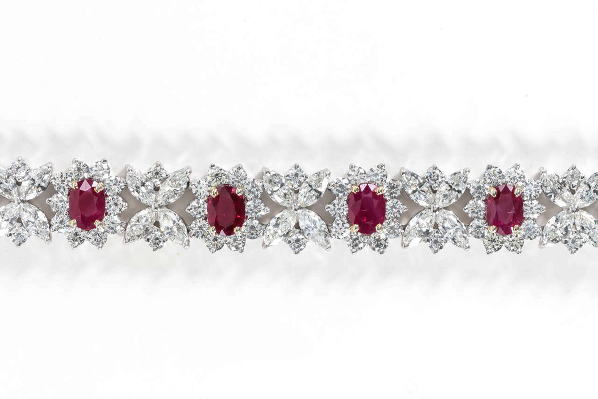 RUBY OVAL SHAPE FINE RED 10 STONE DIAMOND 120 ROUND SHAPE 40 MARQUISE BRACELET