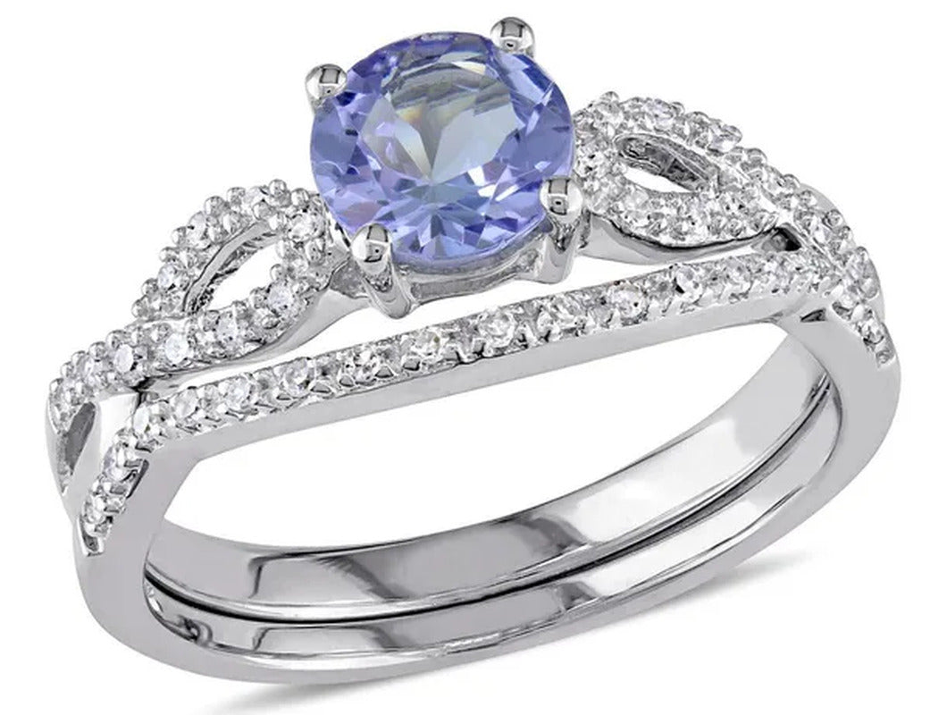 1.00 Carat (Ctw) Tanzanite Engagement Ring & Wedding Band in 10K White Gold with