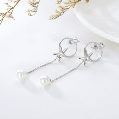 Starfish Earrings 925 Sterling Silver Starfish Earrings for Women Dangle Ocean S