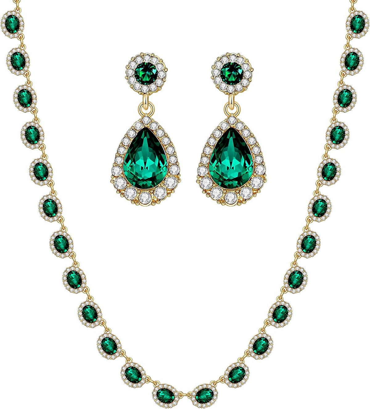 Crystal Bridal Jewelry Set Statement Choker Necklace Teardrop Dangle Earrings Se