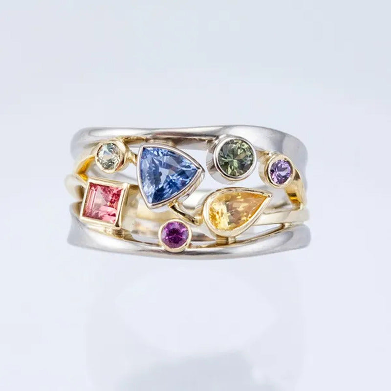 Princess Two-Tone 925 Sterling Silver Natural IF Diamond Bride Engagement Weddin