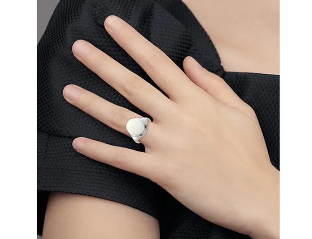 White Agate Ring in Polished Sterling Silver