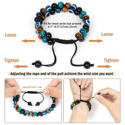 Tiger Eye Bracelet for Men Handmade Bracelets Quadruple Protection Obsidian Bead