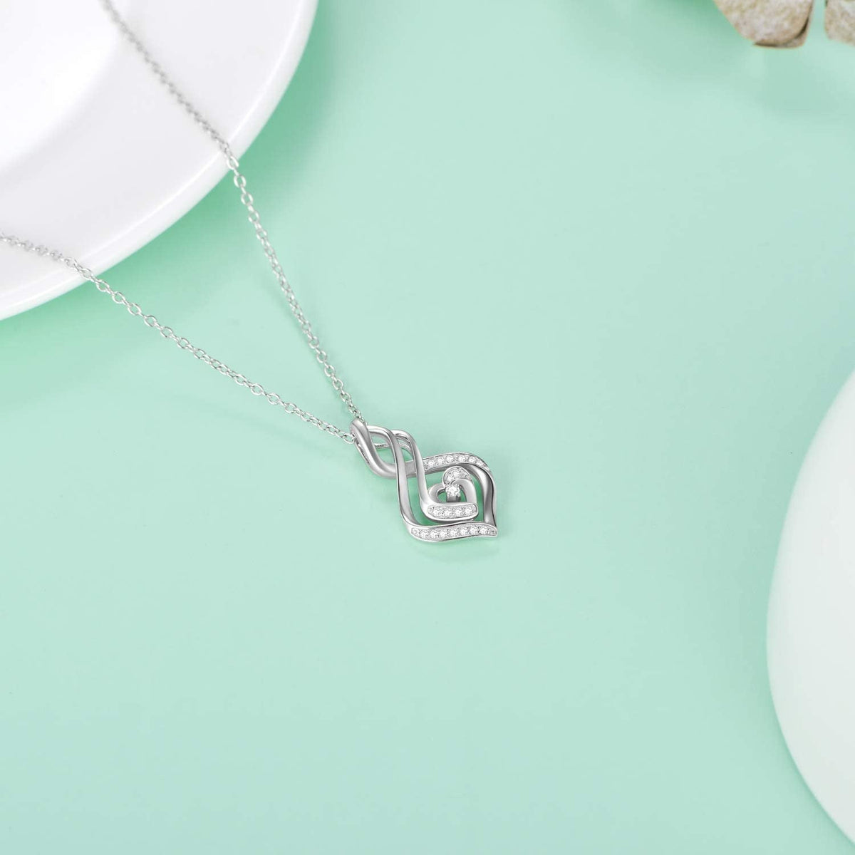 Natural Diamond Infinity Swirl Necklace, Sterling Silver Heart Pendant Necklace