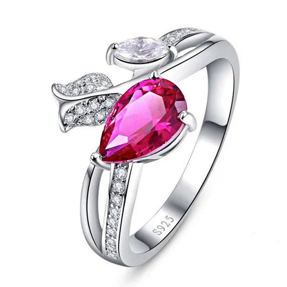 6*9Mm Pear Cut Sapphire & Ruby 925 Sterling Silver Jewelry Vintage Wedding Engag