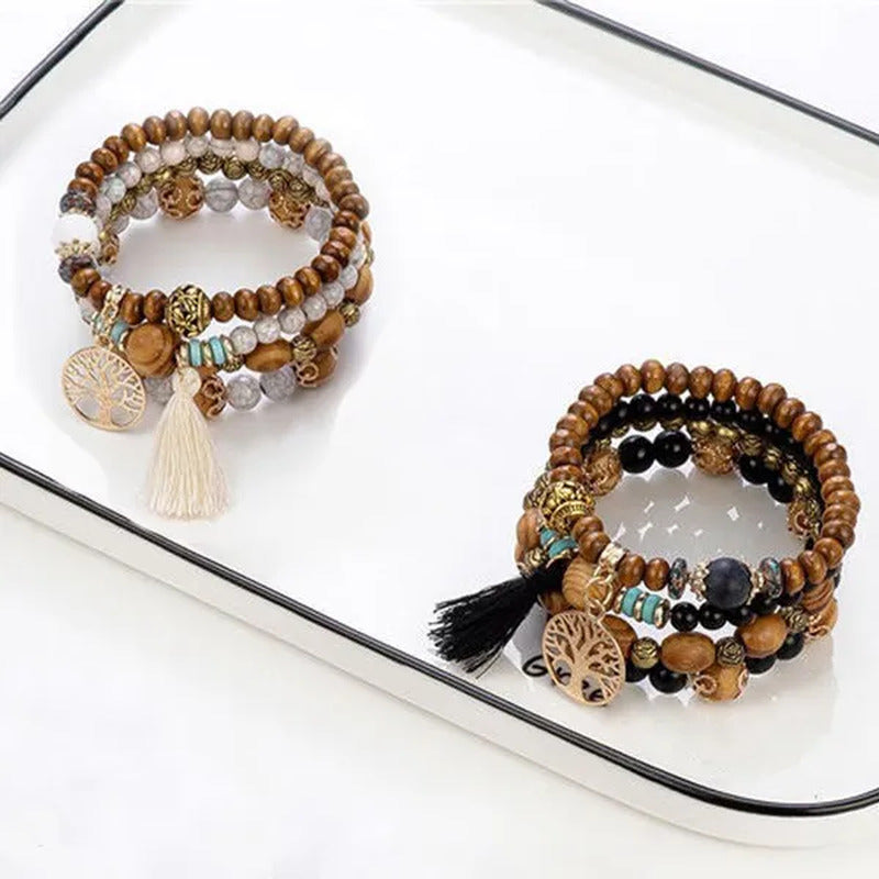 1PACK/2PACKS Beaded Bracelets Bohemian Bracelets Multi-Layered Wooden Beads Char