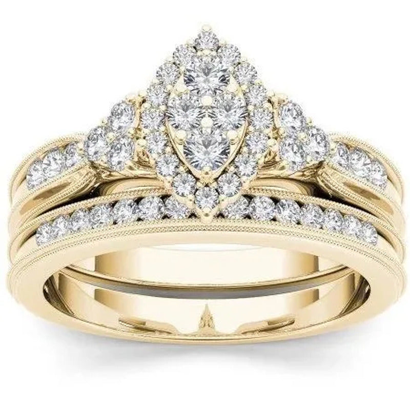 6 Styles Exquisite Women Ladies 18K Gold Natural White Sapphire Diamond Ring Set