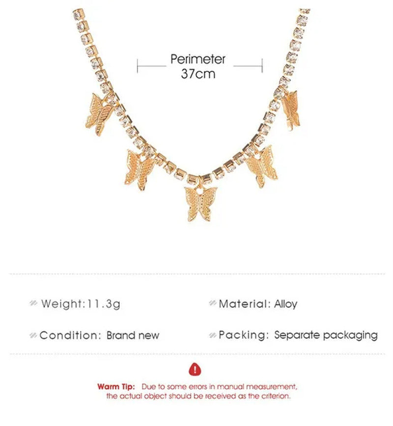 YUNSEABUY Little Butterfly Pendant Full Diamond Choker Necklace for Women Girls
