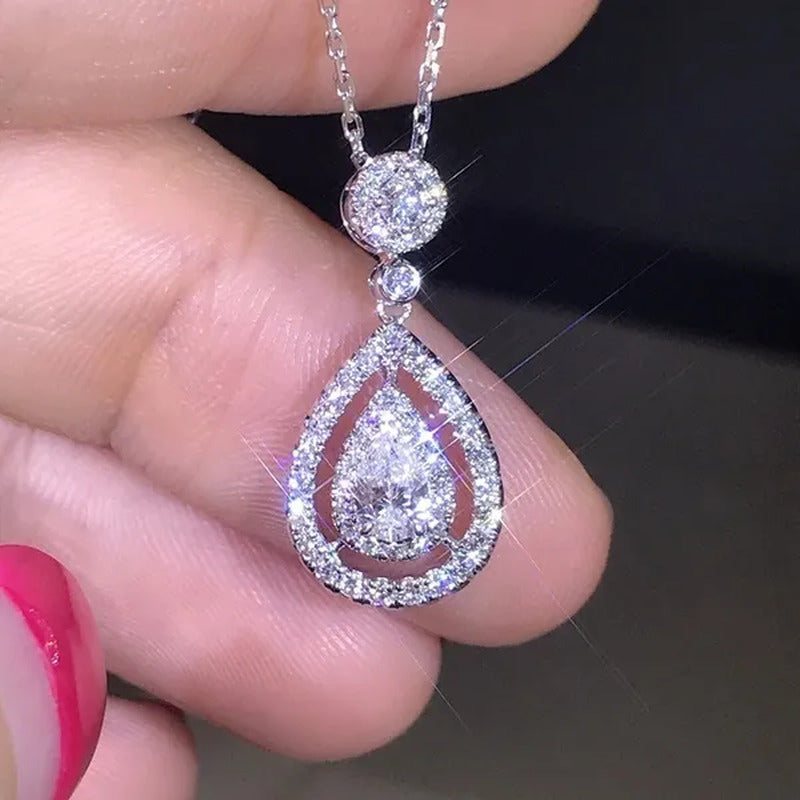Women'S Fashion Water Drop Diamond White Sapphire Pendant Necklace Women Jewelry