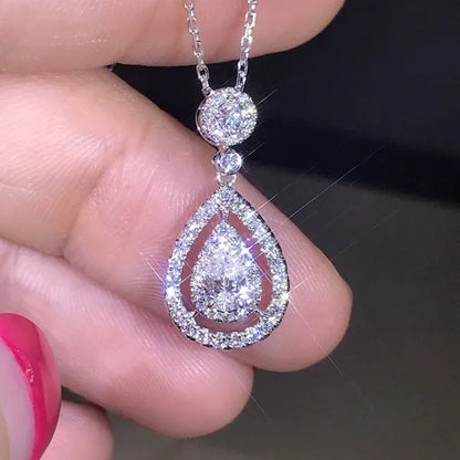 Women'S Fashion Water Drop Diamond White Sapphire Pendant Necklace Women Jewelry