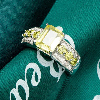 Fashion Women 925 Sterling Silver Citrine & White Topaz Gemstones Rings Size 6 7