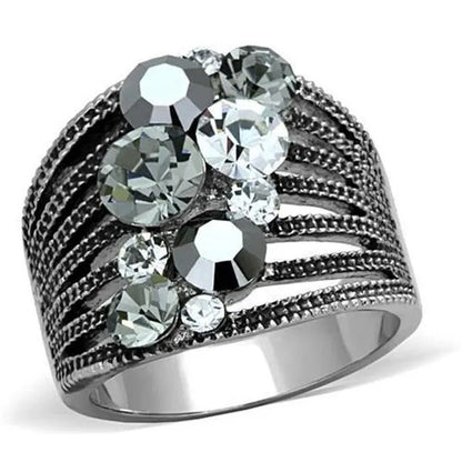 Women High Polished Stainless Steel Ring with Top Grade Crystal in Black Diamond