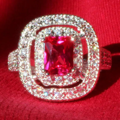Princess 925 Silver Natural Ruby Gemstones Birthstone Bride Wedding Engagement S