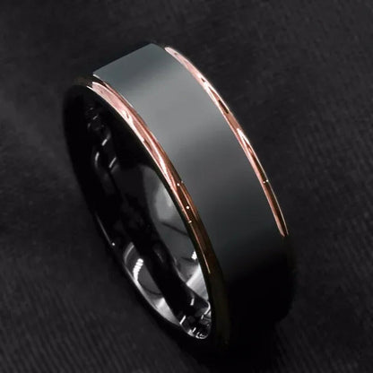 8MM Fashion Men'S and Women'S Tungsten Carbide Ring Rose Gold Black Brushed Wedd