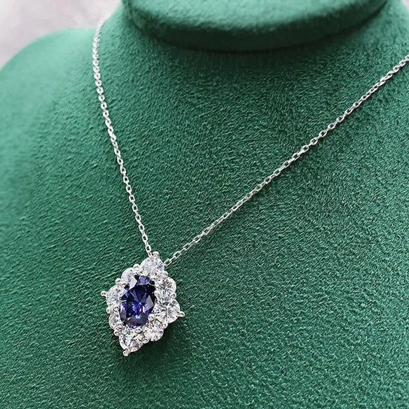 Fashion Women Gemstone Necklace 925 Sterling Silver Blue Sapphire Necklace Brida