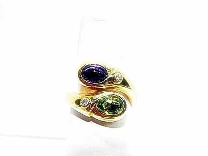 AMETHYST OVAL SHAPE CABOCHON PERIDOT OVAL SHAPE CABOCHON DIAMOND ROUND BRILLIANT
