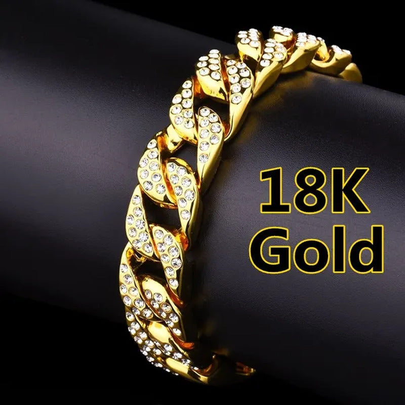 New 2018 Mens Womens Fashion Chain Hiphop Iced Out Curb Cuban Diamond 18K Gold /