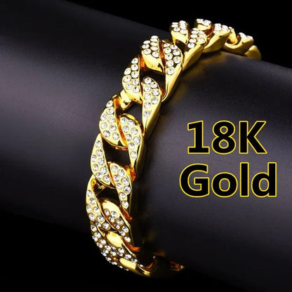 New 2018 Mens Womens Fashion Chain Hiphop Iced Out Curb Cuban Diamond 18K Gold /