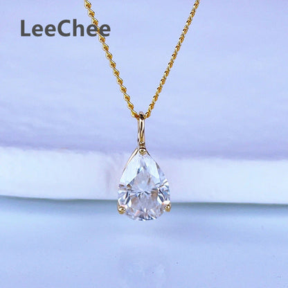 18K Yellow Gold Pendant 0.8CT Real Moissanite Necklace 5*7MM VVS Lab Diamond