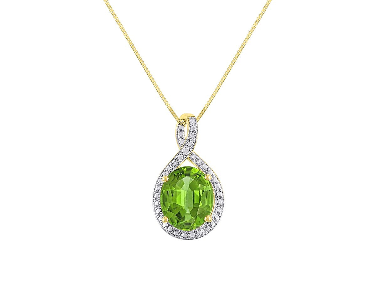 Diamond & Peridot Pendant Necklace in 14K Yellow Gold with 18" Gold Chain - Augu