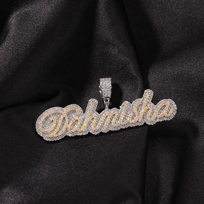 Custom Name Necklace Bubble Edwardian Script Letter Iced Out White Pink CZ