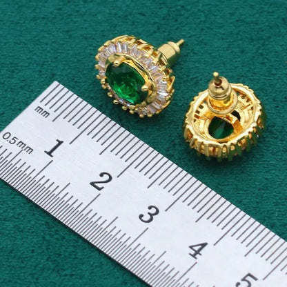 New Arrivals Gold Color Jewelry Sets for Women Wedding Green Zircon Bracelet Ear