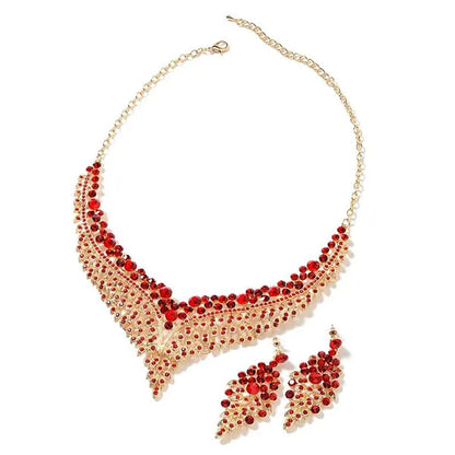 Shop LC Red Crystal Statement Bib Choker Necklace Drop Dangling Earrings Stainle