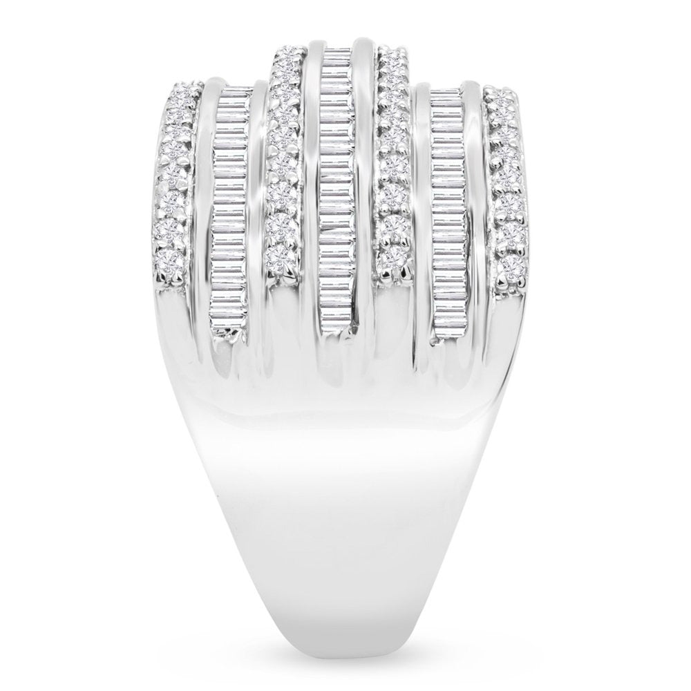 1 Carat Baguette and round Colorless Diamond Band Ring in Sterling Silver for Wo