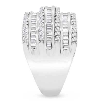 1 Carat Baguette and round Colorless Diamond Band Ring in Sterling Silver for Wo