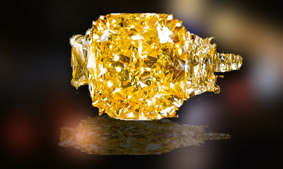 GIA FANCY YELLOW SI1 CUSHION DIAMOND RING SET TRAPEZOID ENGAMENT RING