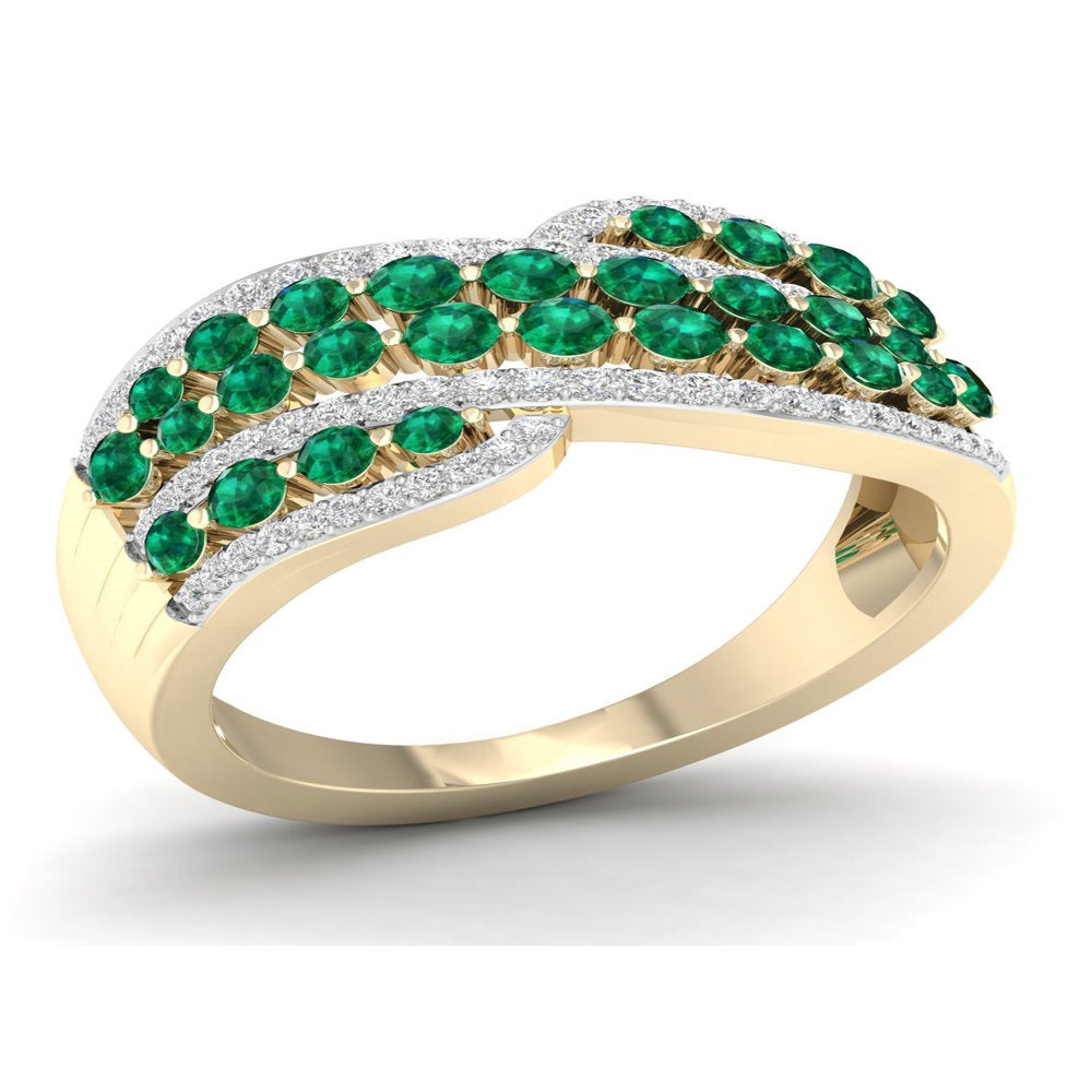 Imperial Gemstone 10K Yellow Gold Emerald 1/4 CT TW Diamond Women'S Fashion Ring