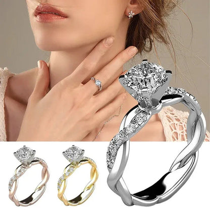 Exquisite Women'S Fashion Rose Gold Two-Color Princess Square Diamond Ring Bride