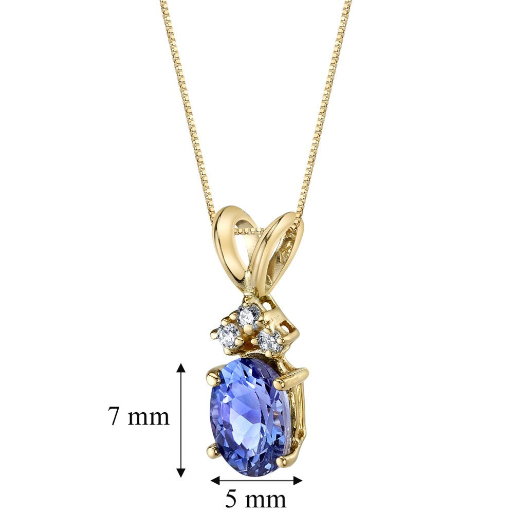 0.75 Ct Oval Shape Tanzanite and Diamond Pendant Necklace in 14K Yellow Gold, 18