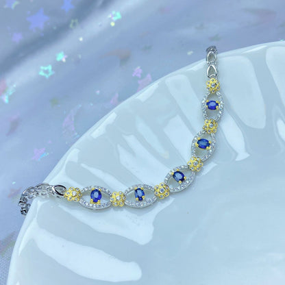 925 Silver Inlaid Natural Sapphire Women'S Bracelet Color Treasure Hand Accessor