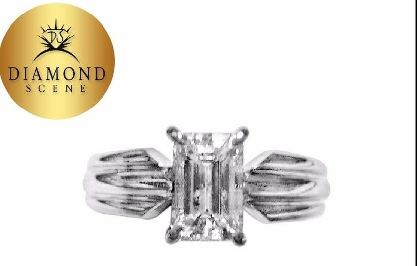 GIA CERTIFIED DIAMOND EMERALD SHAPE SOLITAIRE GROOVED DIAMOND ENGAGEMENT RING