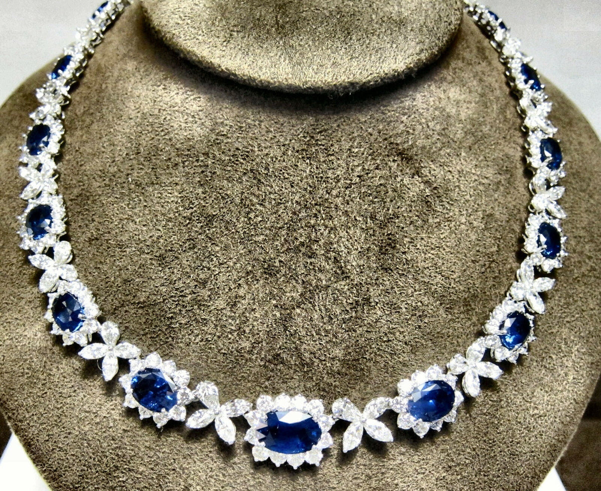 SAPPHIRE OVAL SHAPE SET DIAMOND 18 PEAR 54 MARQUISE 183 ROUND SHAPE NECKLACE