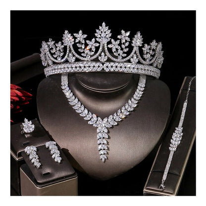 Women'S Engagement Jewelry Set, High Quality CZ Wedding Bridal Tiara Crown Neckl
