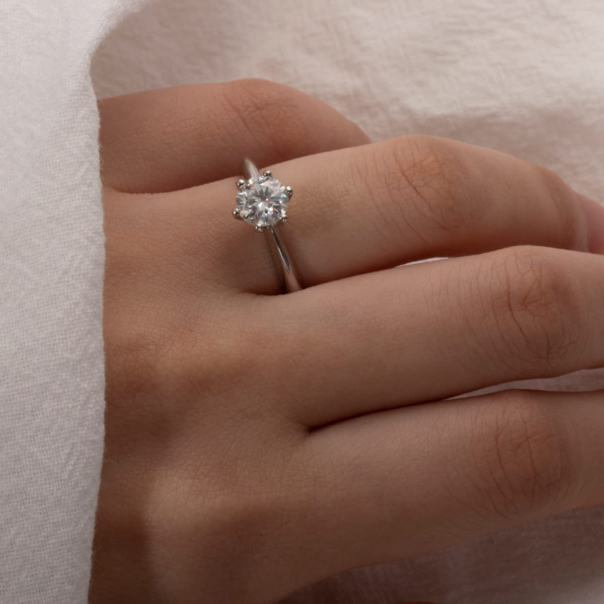 Anuclub 1/2/3/5CT Six Prong Solitaire Moissanite Ring, Thickened Gold Plated Sil