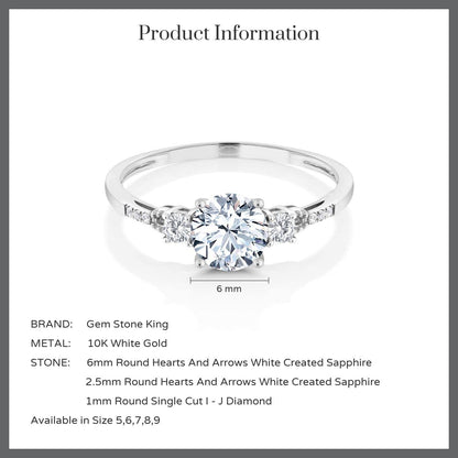 10K White Gold Hearts and Arrows White Created Sapphire and Diamond Accent 3-Sto