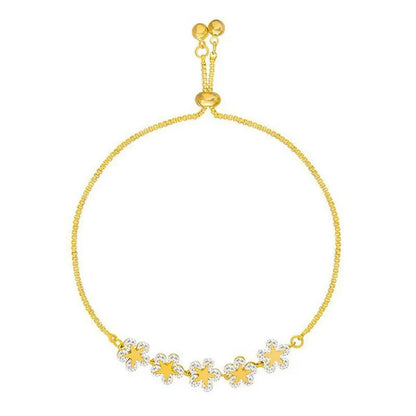 Fashion Crystal Zircon Five Flower Bracelet Adjustable Bangle Women Jewelry