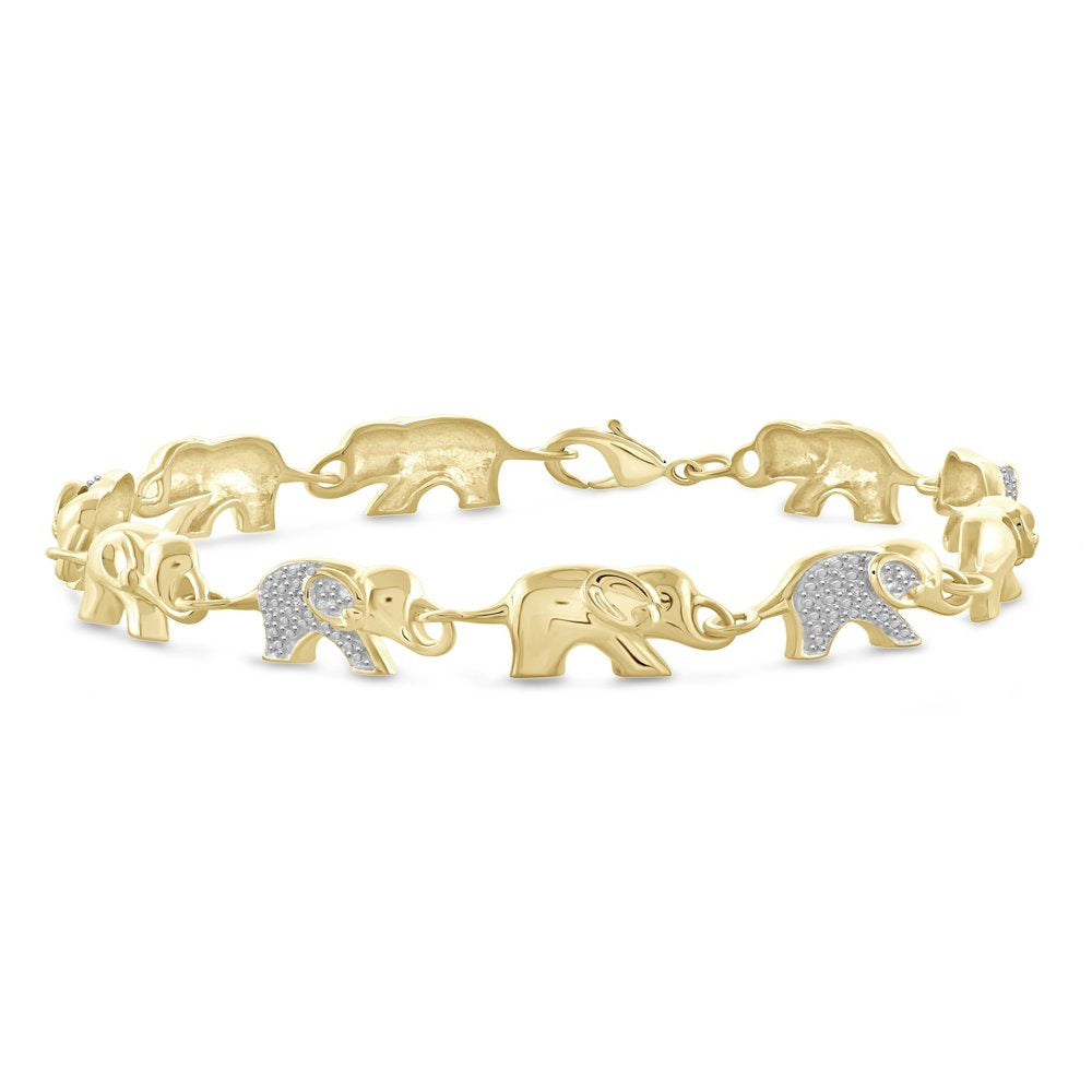 White Diamond Accent 14Kt Gold-Plated Elephant Bracelet, 7.50